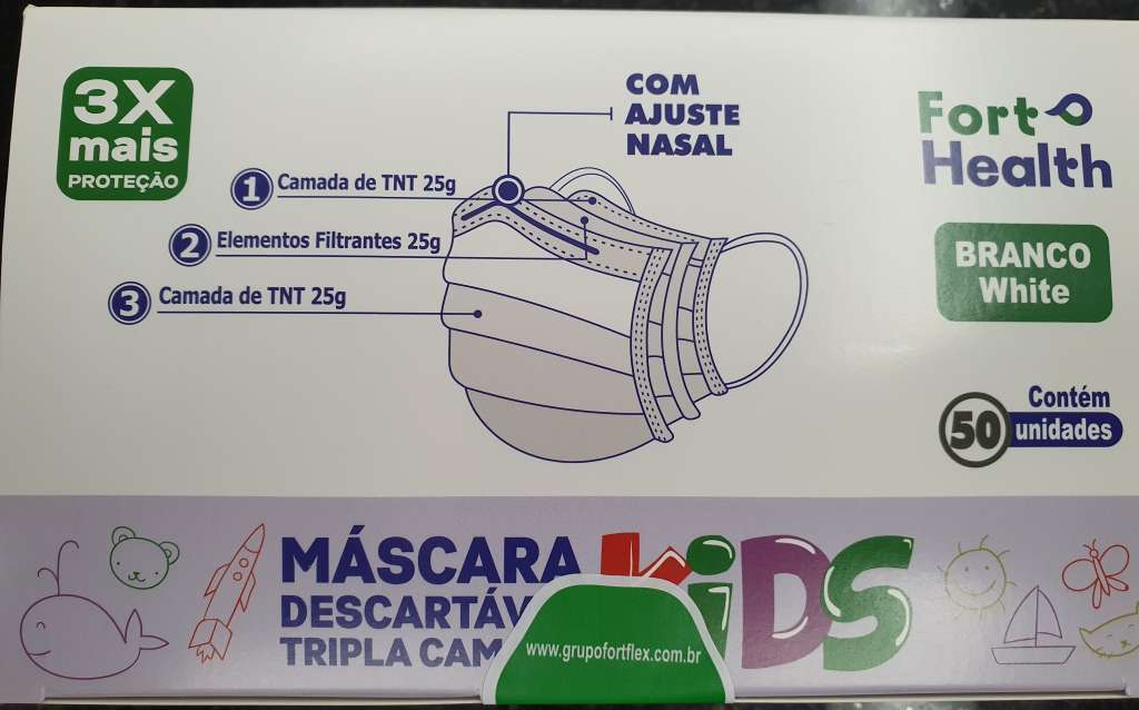 FORT FLEX - MASCARA INFANTIL TNT TRIPLA FORT HEATH BRANCA - CX.50UN