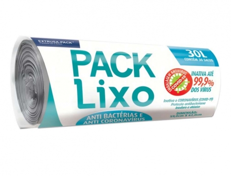 PACK LIXO ANTI COVID 030 LITROS CINZA 59X62 RL 30 UN