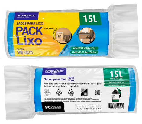 PACK LIXO 015 LITROS AZUL 39X58 RL 100 UN