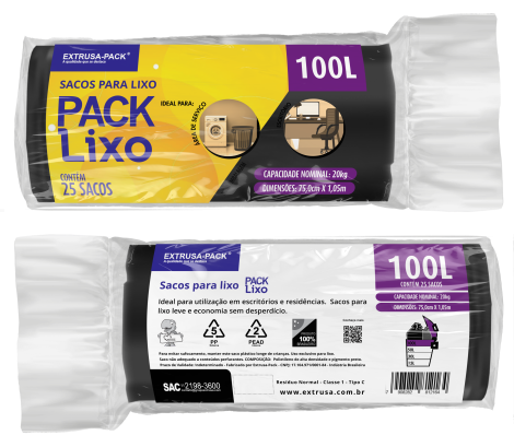 PACK LIXO 100 LITROS PRETO 75X105 FD 10X25 UN