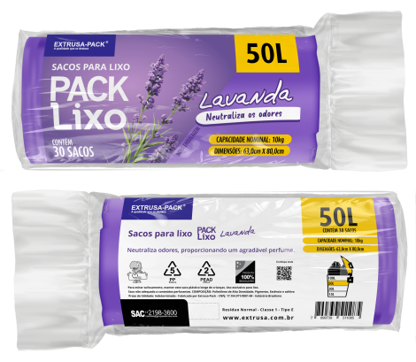 PACK LIXO LAVANDA 050 LITROS 63X80 RL 30 UN