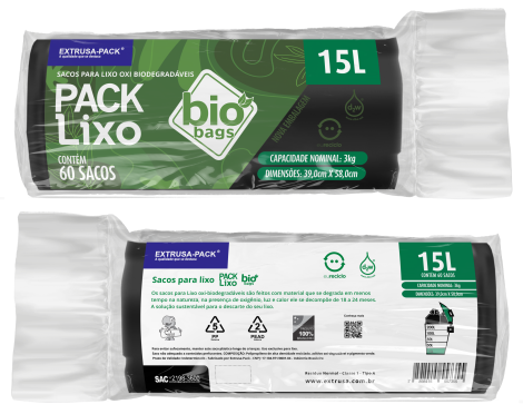 PACK LIXO BIOBAGS 015 LITROS PRETO 39X58 RL 60 UN